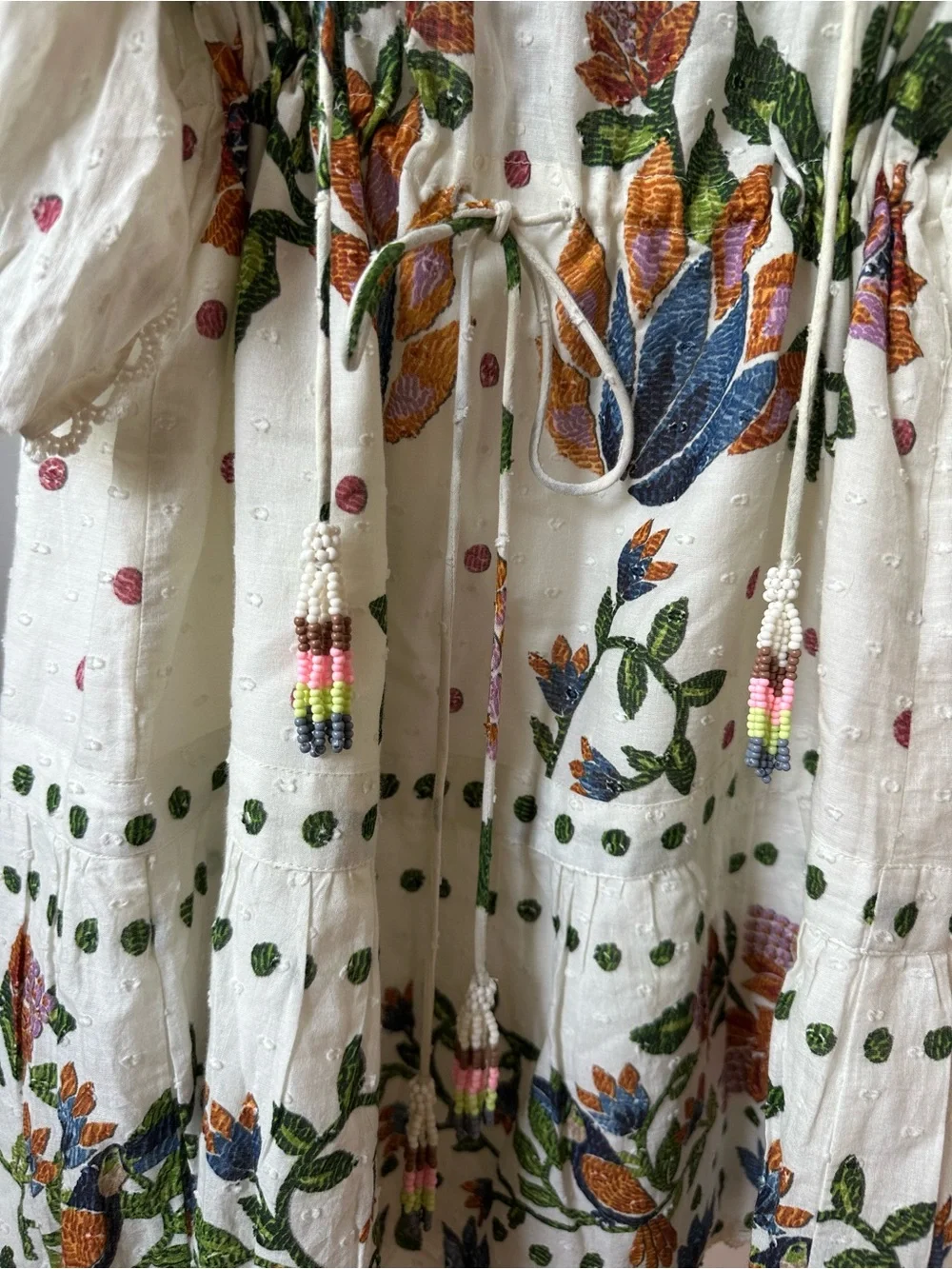 FARM Rio Cream Mini Dress with Green, Orange and Purple Floral Embroidery - Picture 3 of 6